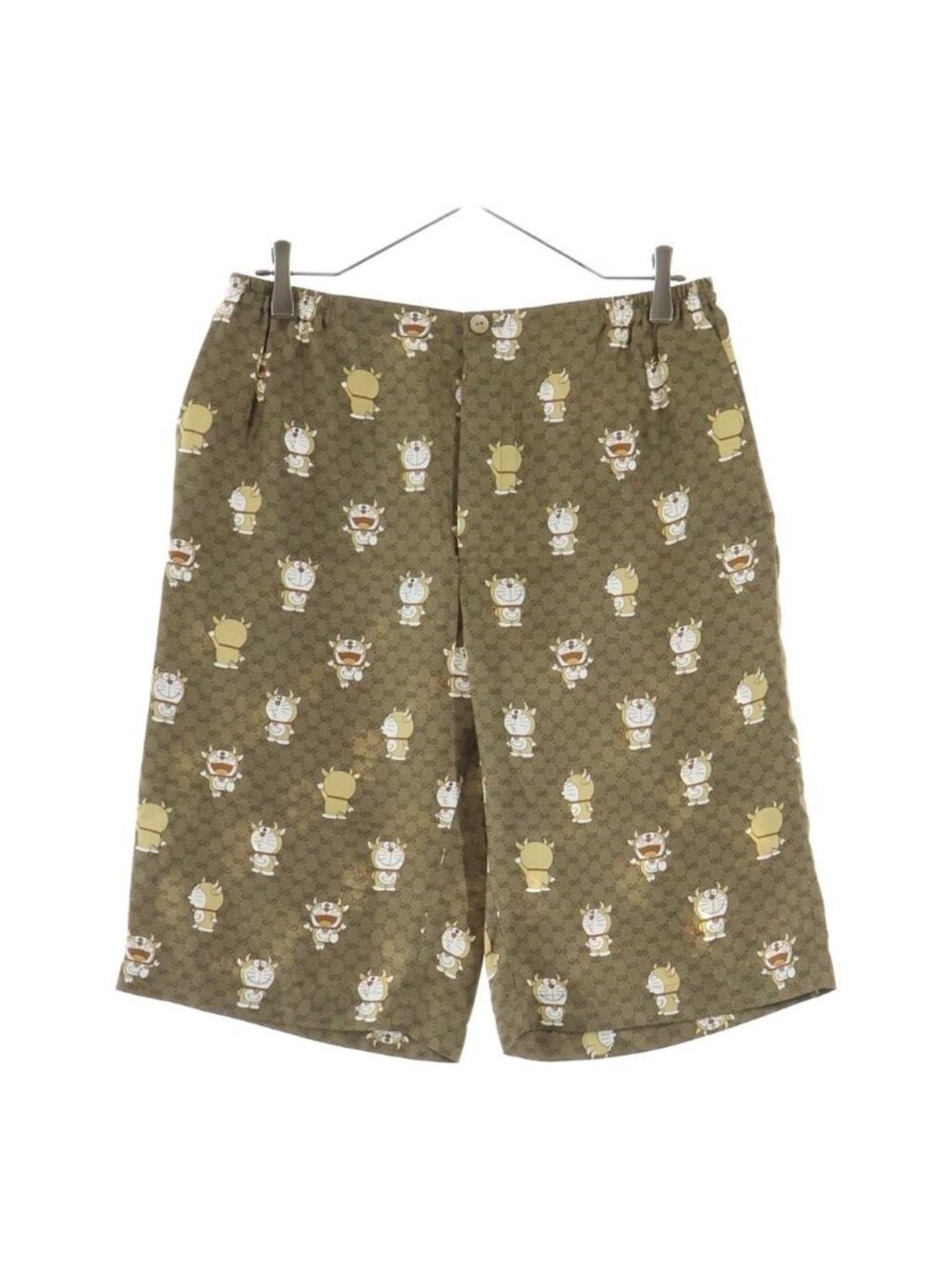 Gucci Doraemon 50 Anniversary Gyuemon All Over Print Silk Shorts Zagsq Beige
